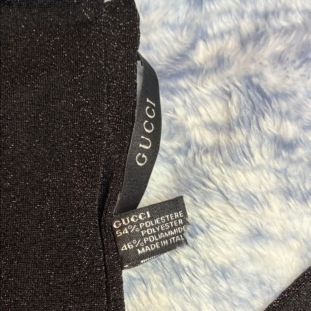 Gucci Black Glitter Shimmer Scarf Italy 56” Long Neckerchief Elegant - Picture 2 of 3